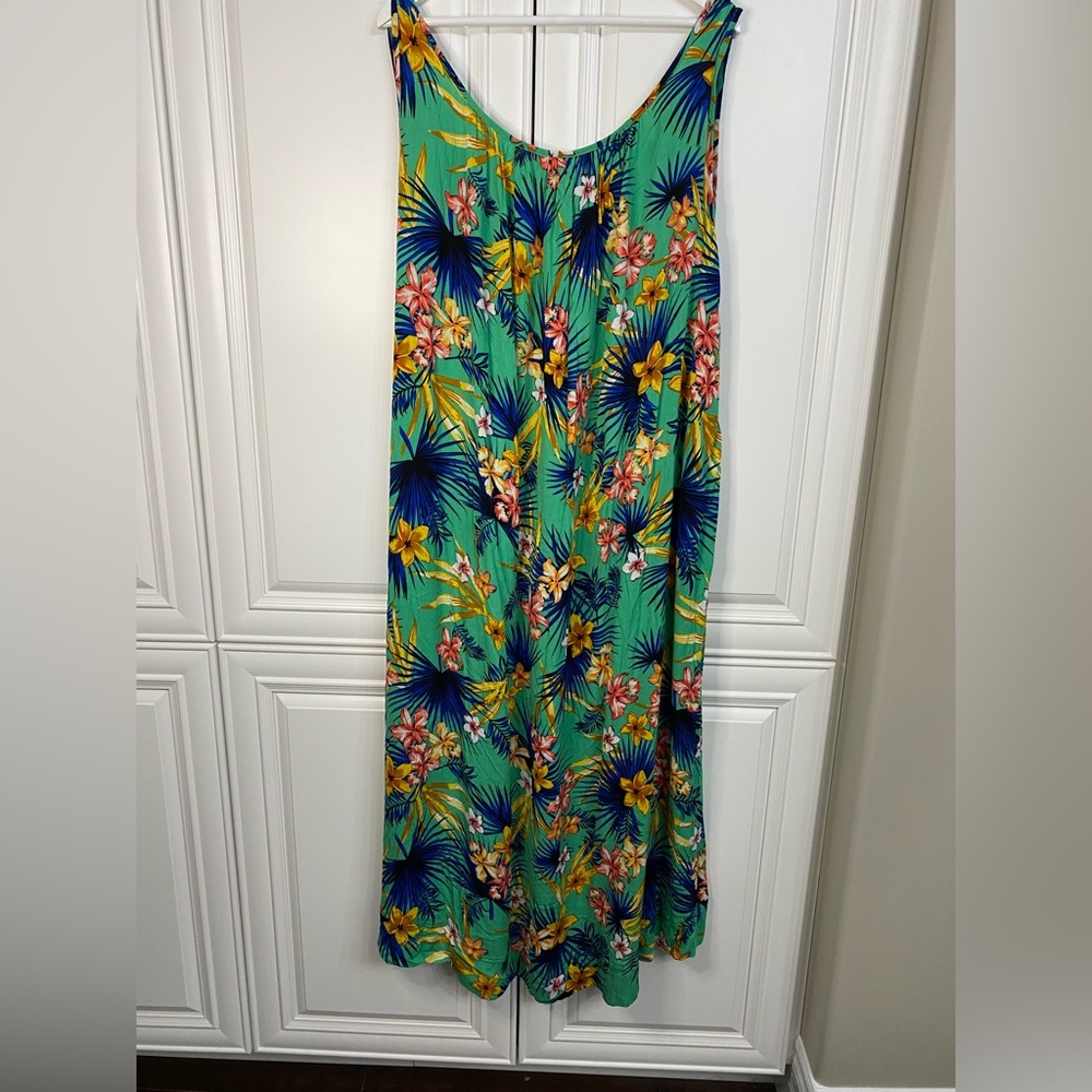 Lily Morgan Size 2X Sleeveless Maxi Dress in a Green Tropical Print Summer Sun - Picture 5 of 7